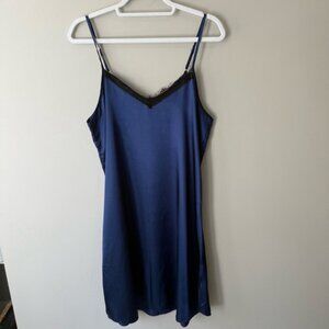 Source Unknown Blue and Black Chemise with Spaghetti Straps Dress Women’s L